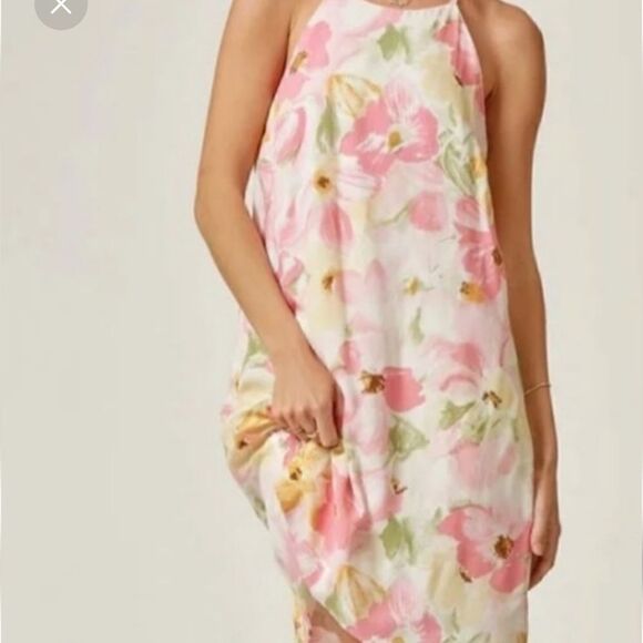 NWT Andree by Unit Floral Print A-Line Sleeveless Pink White Flowy Dress Size M - Picture 7 of 11